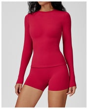 Load image into Gallery viewer, Sollinarry Brushed Long Sleeve Yoga Clothes round Neck Slim Fitness Clothes Outdoor Running Sport Long Sleeve T shirt

