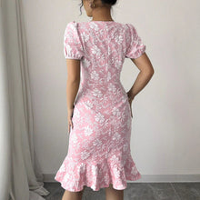 Load image into Gallery viewer, Womens Summer Fishtail Office Printed Round Neck Dress
