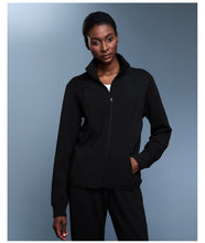 Load image into Gallery viewer, Womens Waffle Slim Fit Stand Collar Sports Jacket Casual Loose Stitching Autumn Cardigan
