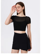 Load image into Gallery viewer, 2pc Set - Womens Faux Mesh Sports T shirt Short Sleeve with Chest Pad Yoga Clothes Cropped  Quick Drying Slimming Fitness Top
