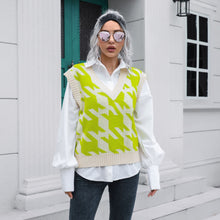 Load image into Gallery viewer, Womens Houndstooth V-neck Outer Wear Inner Wear Autumn Winter Knitwear Sweater Vest
