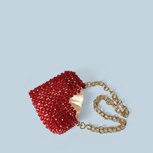 Load image into Gallery viewer, Red Love Heart Beaded Bag Hand Woven Bag Red Beads Bag Crossbody Shoulder Bag Finished Bag
