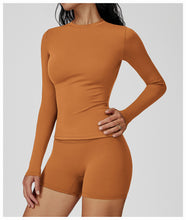 Load image into Gallery viewer, Sollinarry Brushed Long Sleeve Yoga Clothes round Neck Slim Fitness Clothes Outdoor Running Sport Long Sleeve T shirt
