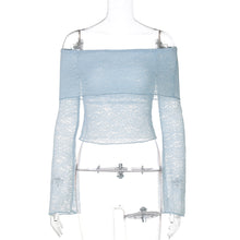 Load image into Gallery viewer, Womens Clothing Summer Sexy off Neck Lace Waist Sheer Long Sleeve Top
