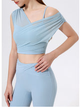 Load image into Gallery viewer, Womens Mesh False Two Pieces Sports Yoga Clothes Vest with Chest Pad Sexy Breathable Workout Bra T shirt Top
