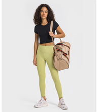 Load image into Gallery viewer, Stripe Rib High Strength Stretch Shaping Fitness Yoga Wear round Neck Slim Fit Slimming Sports Short Sleeve Women
