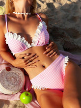 Load image into Gallery viewer, 2pc Swt - Womens Summer Lace Plaid Halter Bikini Swimsuit
