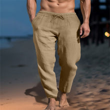 Load image into Gallery viewer, Men&#39;s Solid Color Drawstring Cotton Linen Loose Beach Casual Slim Pants
