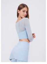 Load image into Gallery viewer, 2pc Set - Womens Faux Mesh Sports T Shirt  Long Sleeve With Chest Pad Clothes Cropped Quick Drying Slimming Workout Clothes Yoga Top
