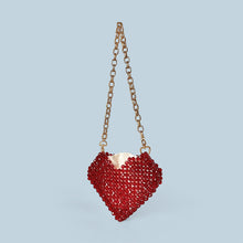Load image into Gallery viewer, Red Love Heart Beaded Bag Hand Woven Bag Red Beads Bag Crossbody Shoulder Bag Finished Bag
