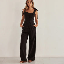 Load image into Gallery viewer, 2pc Set - Spring Summer Black Bandeau Top High Waist Wide Leg Pants
