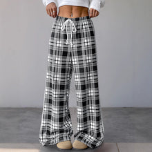 Load image into Gallery viewer, Womens Elastic Black White Lattice Pattern Trousers Trousers Casual Plaid Stitching Wide Leg Pants
