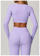 Load image into Gallery viewer, Nude Feel Tight Yoga Long Sleeve Shockproof Sports Hollow Out Cutout T shirt Running Workout Yoga Top
