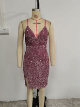 Load image into Gallery viewer, Sexy Low Cut Sequined Camouflage Tight Braces Dress
