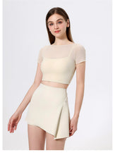 Load image into Gallery viewer, 2pc Set - Womens Faux Mesh Sports T shirt Short Sleeve with Chest Pad Yoga Clothes Cropped  Quick Drying Slimming Fitness Top
