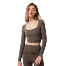 Load image into Gallery viewer, Autumn Winter Nude Feel Lace Yoga Clothes Long Sleeve Semi Fixed Cup Running Slim Sports Bra Breathable Workout Clothes Top
