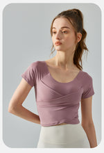 Load image into Gallery viewer, Yoga Clothing Top One Piece Sports T shirt with Chest Pad Slim Fit Thin Breathable Quick Drying Workout Top Women
