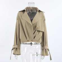 Load image into Gallery viewer, Womens Autumn Khaki Double Breasted Collar Trench Casual Jacket Coat

