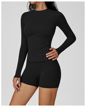 Load image into Gallery viewer, Sollinarry Brushed Long Sleeve Yoga Clothes round Neck Slim Fitness Clothes Outdoor Running Sport Long Sleeve T shirt
