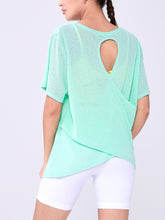 Load image into Gallery viewer, Womens Summer Bunchy Yarn Hollow Out Cutout Back -  Loose Yoga Blouse - Breathable Lightweight - Plus Size T shirt - Casual Sports Short Sleeve

