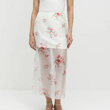 Load image into Gallery viewer, Womens Digital Printed See Through Lace High Waist Slit Double Layer Office Hip Skirt
