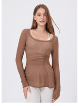 Load image into Gallery viewer, Womens Tight Sports Long Sleeved Round Neck Mid Length Sexy Slim Workout Clothes Internet Celebrity Quick Drying Clothes Yoga T-shirt Top
