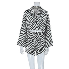 Load image into Gallery viewer, 2ps Set - Womens Satin Striped Summer Long Sleeves Cropped Cardigan Shorts Pajamas
