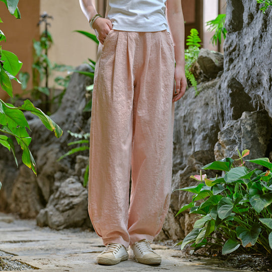 Womens - Cotton Linen - Spring/ Summer - Artistic Stone Washed Loose Slimming Pants