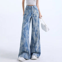 Load image into Gallery viewer, Womens Trend Blue Tie Dyed Loose Straight Micro Pull High Street Retro Casual Jeans
