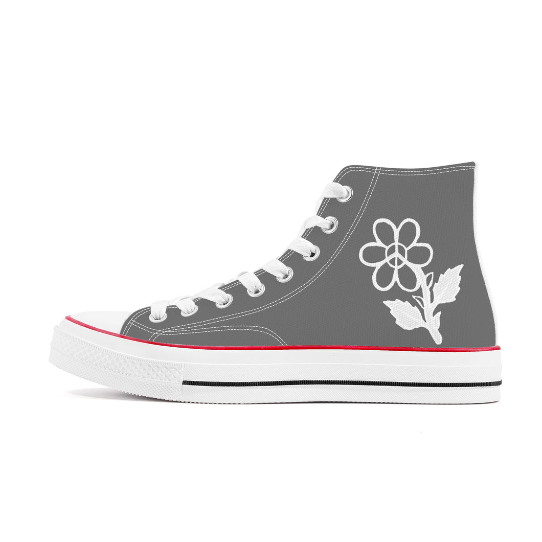 Ti Amo I love you - Exclusive Brand - Dove Gray - White Daisy - High Top Canvas Shoes - White  Soles