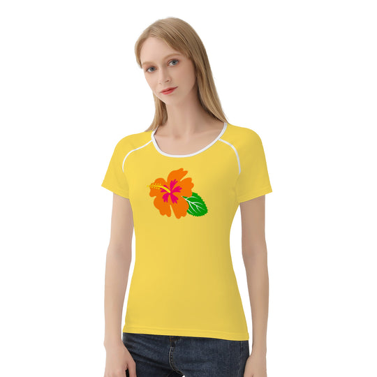 Ti Amo I love you - Exclusive Brand - Mustard Yellow - Hawaiian Flower - Women's T shirt - Sizes XS-2XL