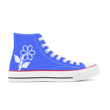 Load image into Gallery viewer, Ti Amo I love you - Exclusive Brand - Neon Blue- White Daisy - High Top Canvas Shoes - White  Soles
