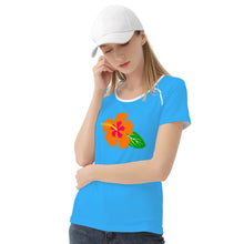 Load image into Gallery viewer, Ti Amo I love you - Exclusive Brand - Medium Cyan Blue - Hawaiian Flower - Women&#39;s T shirt - Sizes XS-2XL
