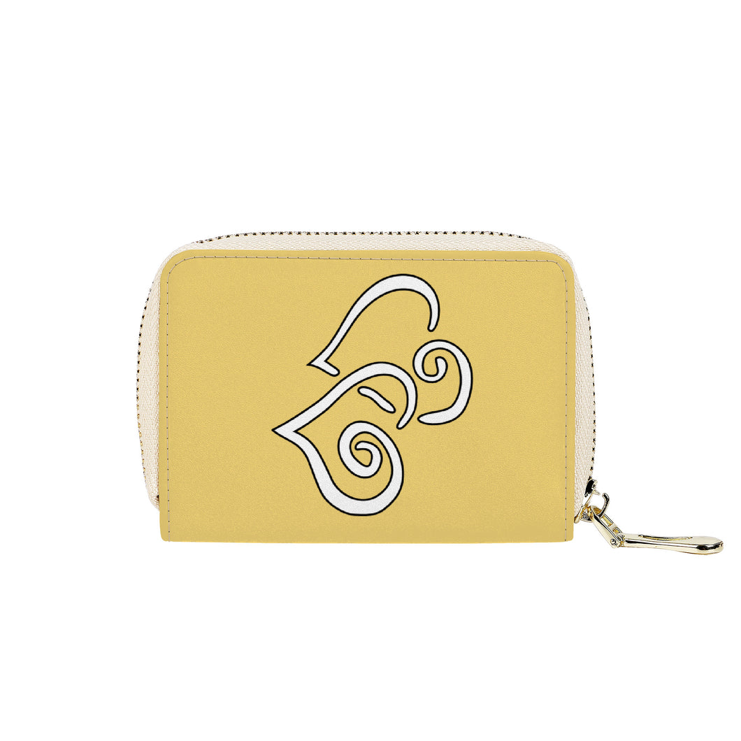 Ti Amo I love you - Exclusive Brand - Golden Sand - Double White Heart - PU Leather - Zipper Card Holder