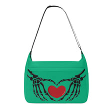 Load image into Gallery viewer, Ti Amo I love you - Exclusive Brand - Drake’s Neck Green - Skeleton Heart Hands  -  Journey Computer Shoulder Bag
