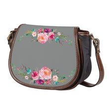 Load image into Gallery viewer, Ti Amo I love You - Exclusive Brand - Oslo Gray - Front &amp; Top Floral Swag - Saddle Bag
