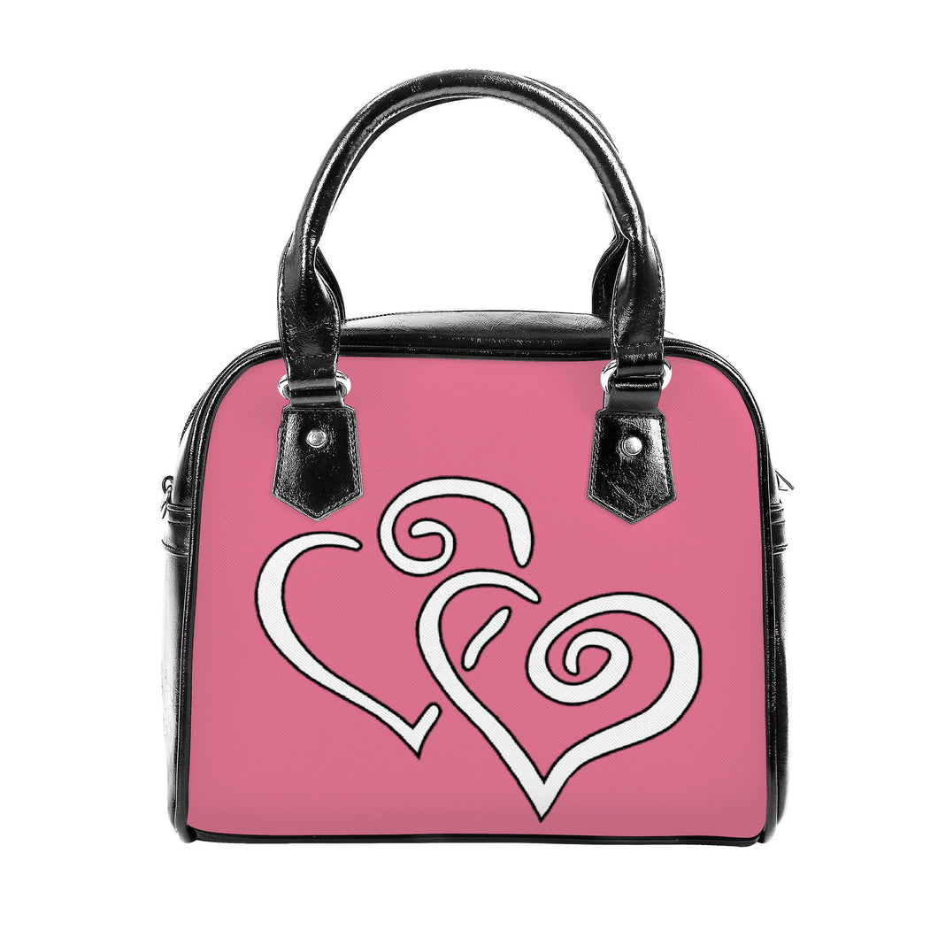 Ti Amo I love you  - Exclusive Brand - Deep Blush - Double White Heart - Shoulder Handbag