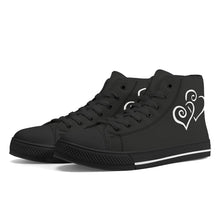 Load image into Gallery viewer, Ti Amo I love you - Exclusive Brand - Tuatara - Double White Heart High-Top Canvas Shoes - Black Soles
