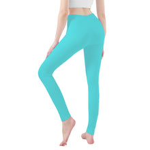 Load image into Gallery viewer, Ti Amo I love you - Exclusive Brand - Medium Turquoise Blue - White Daisy - Yoga Leggings - Sizes XS-3XL
