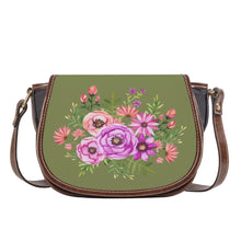 Load image into Gallery viewer, Ti Amo I love you - Exclusive Brand - Hazel Green - Pink Floral Pattern -  Saddle Bag
