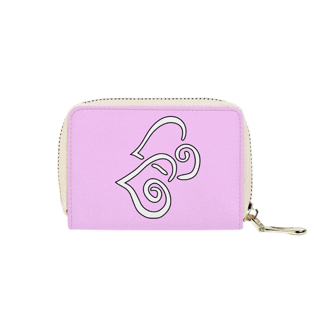 Ti Amo I love you - Exclusive Brand - Pastel Sugar Chic - Double White Heart - PU Leather -  Zipper Card Holder