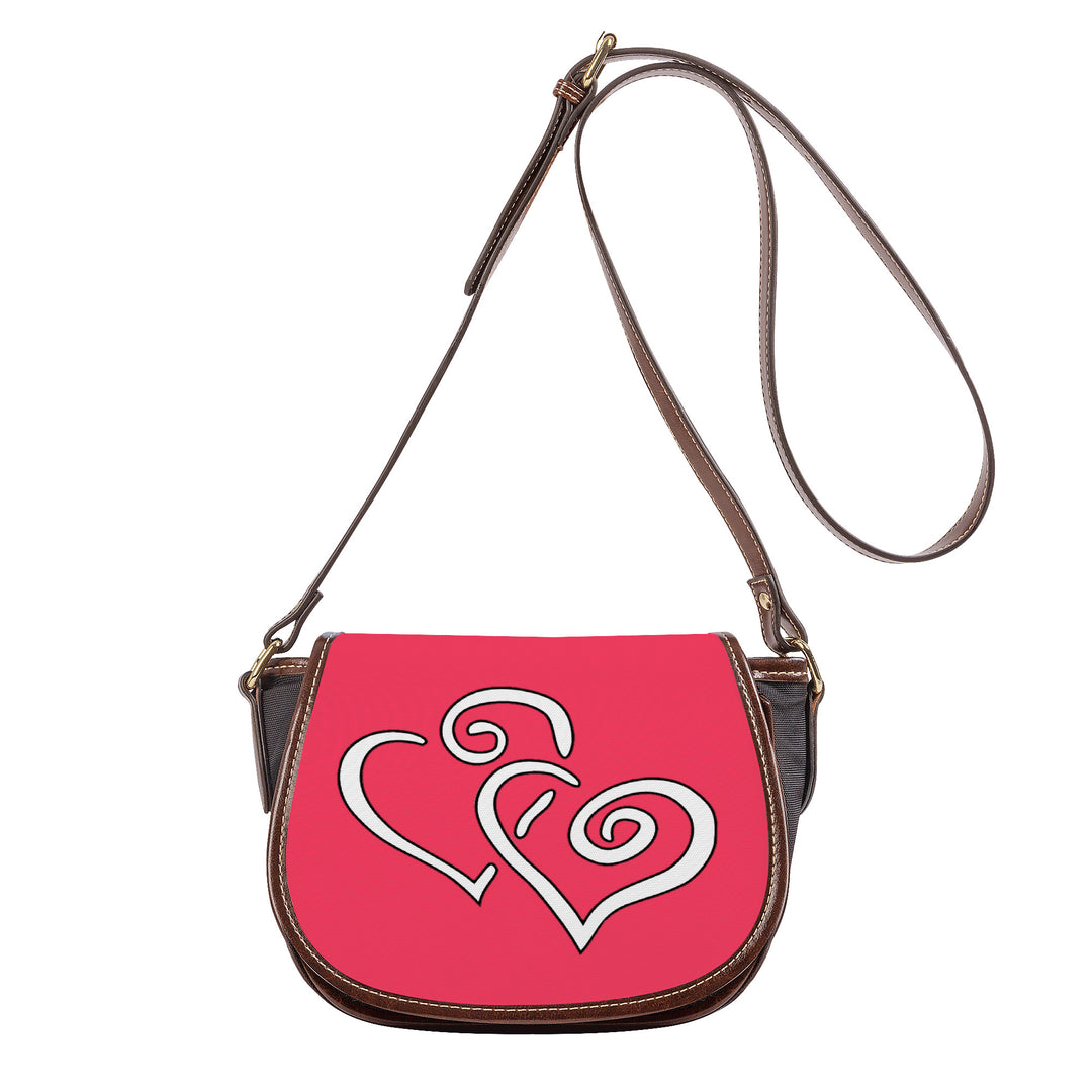 Ti Amo I love you - Exclusive Brand - Radical Red - Double White Heart - Saddle Bag