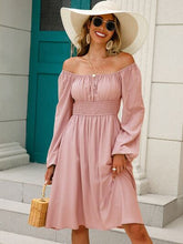 Load image into Gallery viewer, Off-Shoulder Balloon Sleeve Smocked Dress Ti Amo I love you
