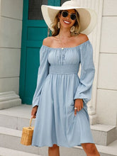 Load image into Gallery viewer, Off-Shoulder Balloon Sleeve Smocked Dress Ti Amo I love you
