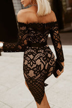 Load image into Gallery viewer, Off-Shoulder Long Sleeve Lace Dress Ti Amo I love you
