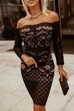 Load image into Gallery viewer, Off-Shoulder Long Sleeve Lace Dress Ti Amo I love you
