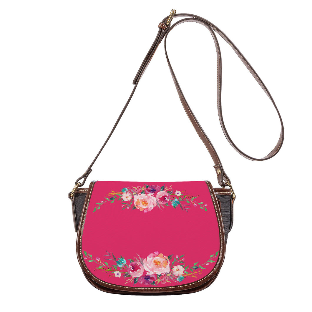 Ti Amo I love you - Exclusive Brand - Burnt Pink - Front & Top Floral Swag - Saddle Bag