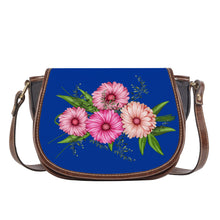 Load image into Gallery viewer, Ti Amo I love you - Exclusive Brand - Dark Powder Blue - Pink Floral - Saddle Bag
