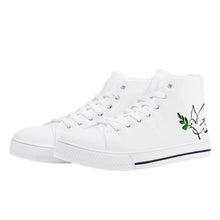 Load image into Gallery viewer, Ti Amo I love you  - Exclusive Brand  - White - Dove with Olive Branch - High-Top Canvas Shoes - White Soles
