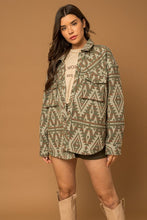 Load image into Gallery viewer, Olive - 3D Pocket Aztec Print Shacket Ti Amo I love you
